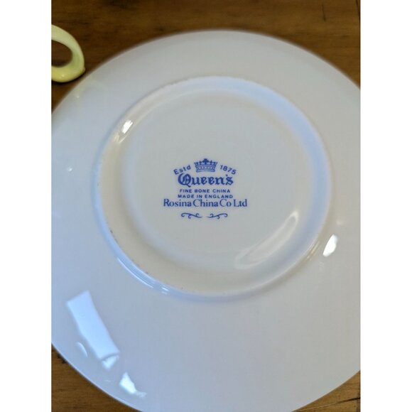 Queens Bone China Yellow Floral Teacup Saucer Rosina England Vintage Set - Picture 11 of 11